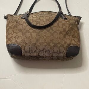 Coach Tan and Black Signature Shoulder Bag with Colorful Accents
